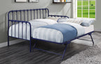 4983BU-NT 2 pc Constance navy blue finish metal twin day bed with lift up trundle