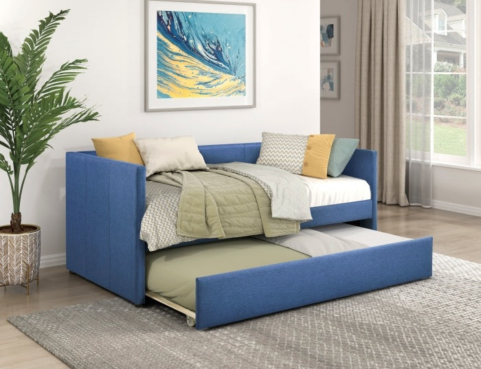 Homelegance 4987BU Trudy blue textured fabric slim lines twin day bed with trundle