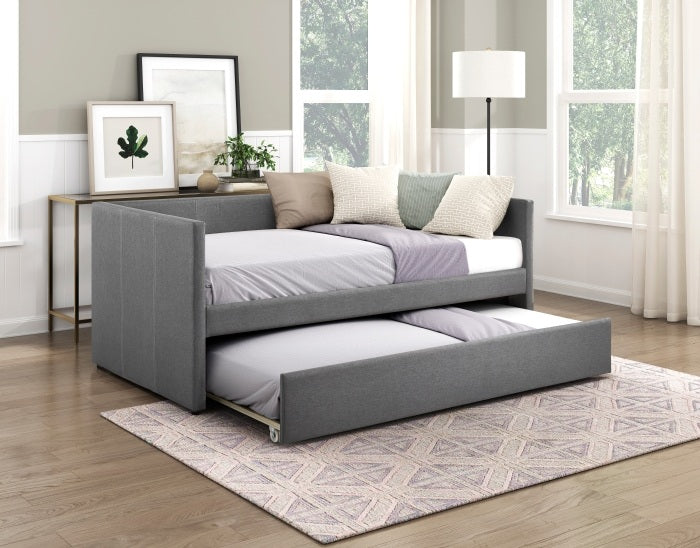 Homelegance 4987DG Trudy dark grey textured fabric slim lines twin day bed with trundle