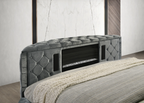 Crown Mark 5212GY Voltare grey velvet fabric tufted round queen storage bed with TV lift and built in LED Fireplace