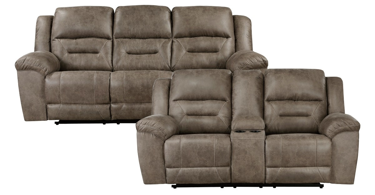 Homelegance 8538BR-SL 2 pc Hazen brown polished microfiber fabric sofa and love seat set with recliner ends cup console