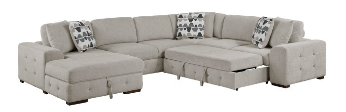 9624TP*42RLC 4 pc Waitsfield taupe chenille textured fabric sectional sofa with storage chaise and sleep area left chaise