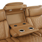 Homelegance 9516BRW-2PWH 2 pc Fairway tan breathable faux leather power motion sofa and love seat set USB LED