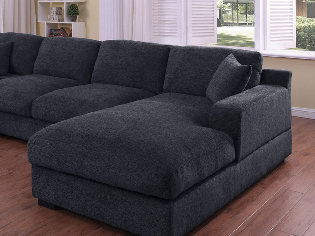 89295-1 4 pc Celine dark grey chenille fabric 128" modular sectional sofa set with chaise and cup holders wtih USB charging
