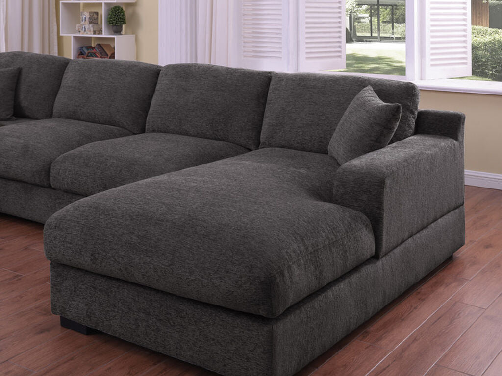 89296-1 4 pc Celine grey chenille fabric 128" modular sectional sofa set with chaise and cup holders wtih USB charging