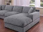 89297-1 4 pc Celine light grey chenille fabric 128" modular sectional sofa set with chaise and cup holders wtih USB charging