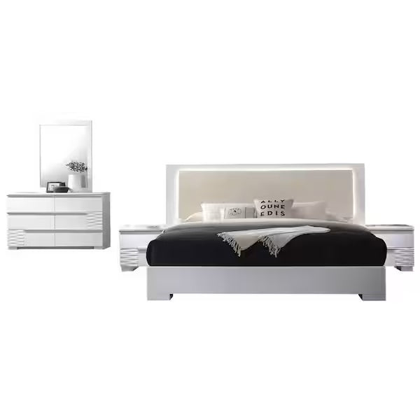 Best Master Athen 4-Piece White Lacquer Queen Bedroom Set – Athen-4pc