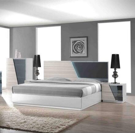 Best Master Manchester 4 pc manchester zebra gray lacquer finish wood modern style queen bed set
