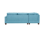 Poundex F6505 3 pc blue poly fiber fabric sectional sofa reversible chaise and ottoman nail head trim