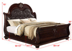 B1600 4 pc Stanley brown cherry finish wood faux leather tufted upholstered headboard sleigh style bedroom set with marble tops