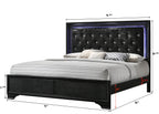 B4350 4 pc Micah modern black finish wood padded headboard LED bedroom set