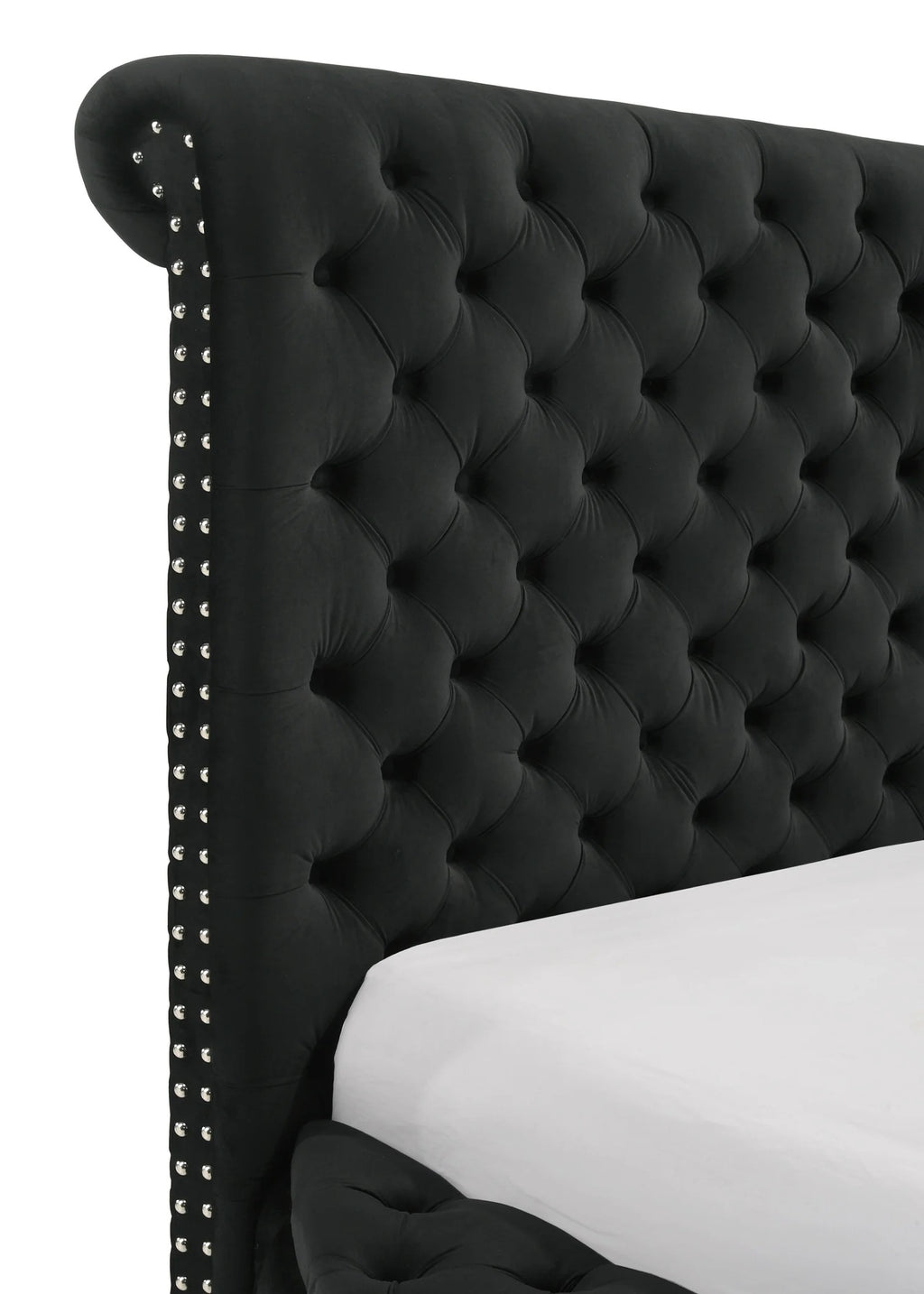 Crown Mark 5202BK Danbury black colored fabric tufted round queen storage bed
