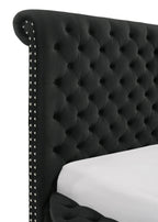 Crown Mark 5202BK Danbury black colored fabric tufted round queen storage bed