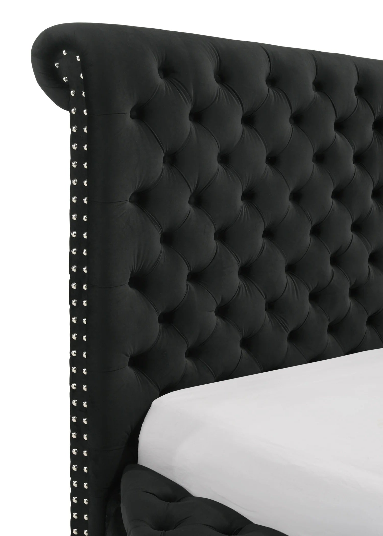 Crown Mark 5202BK Danbury black colored fabric tufted round queen storage bed