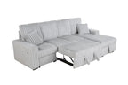 Best Quality SE42-4PC 4 pc Light grey wide corduroy fur fabric sectional sofa with pop up sleep area and chaise with storage ottoman USB plugs