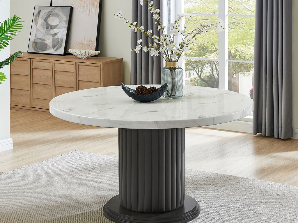 30070-2-7PC 7 pc Valencia grey finish wood 54" round top modern dining table set