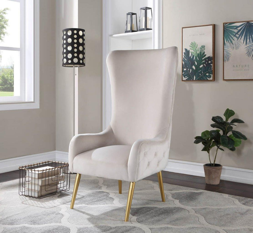 Best Master VT003-BG  Red barrel studio hercules High back beige velvet fabric living room accent arm chair gold legs