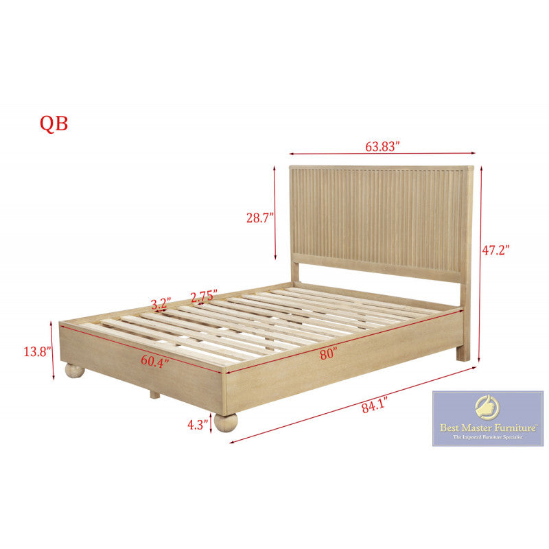 Best Master DP305-4PC 4 pc Houston light oak finish wood with reeded accent design queen bed set