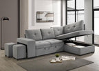Coaster 500347 2 pc Roanne grey linen like fabric storage chaise sectional sofa set pop up sleeper and ottomans