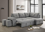 Coaster 500347 2 pc Roanne grey linen like fabric storage chaise sectional sofa set pop up sleeper and ottomans
