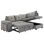 Coaster 500347 2 pc Roanne grey linen like fabric storage chaise sectional sofa set pop up sleeper and ottomans