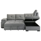 Coaster 500347 2 pc Roanne grey linen like fabric storage chaise sectional sofa set pop up sleeper and ottomans