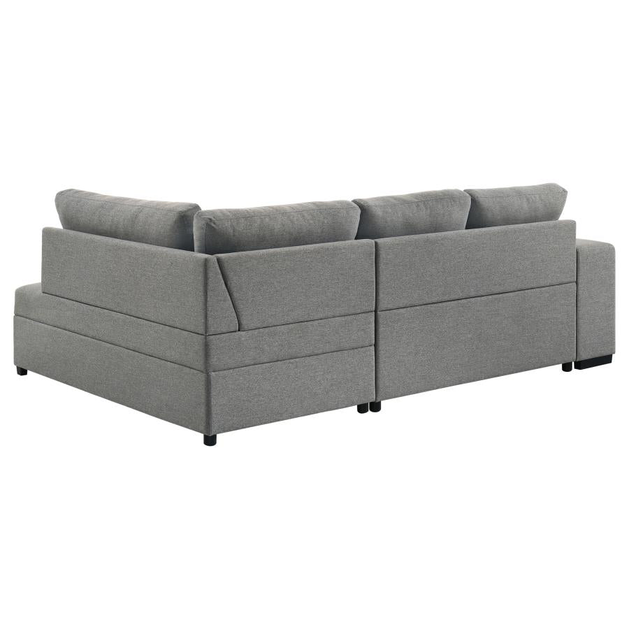 Coaster 500347 2 pc Roanne grey linen like fabric storage chaise sectional sofa set pop up sleeper and ottomans