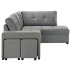 Coaster 500347 2 pc Roanne grey linen like fabric storage chaise sectional sofa set pop up sleeper and ottomans