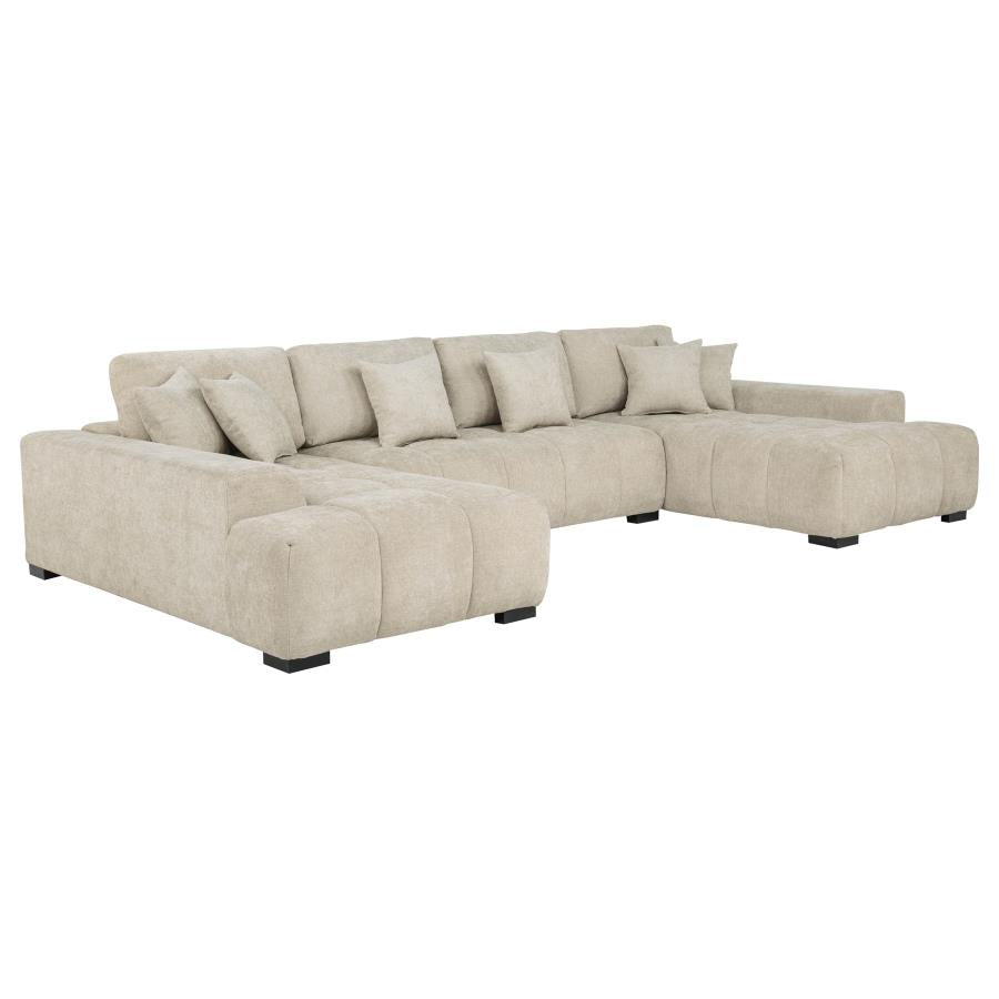 Cannella Beige Textured U-Shaped Double Chaise Sectional Sofa – 500350