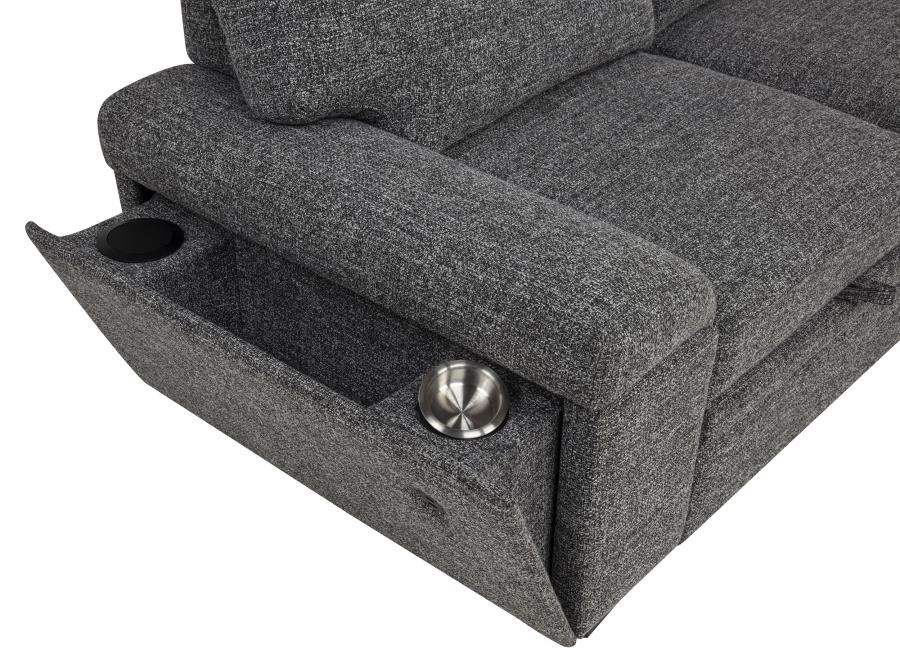 Demko Granite Linen-Like Fabric Sleeper Sectional Sofa with Storage Chaise, Bluetooth & USB Charging – 500355