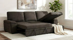 Demko Brown Linen-Like Fabric Sleeper Sectional Sofa with Storage Chaise, Bluetooth & USB Charging – 500356