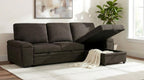 Demko Brown Linen-Like Fabric Sleeper Sectional Sofa with Storage Chaise, Bluetooth & USB Charging – 500356