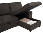 Demko Brown Linen-Like Fabric Sleeper Sectional Sofa with Storage Chaise, Bluetooth & USB Charging – 500356