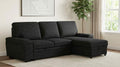 Demko Black Linen-Like Fabric Sleeper Sectional Sofa with Storage Chaise, Bluetooth & USB Charging – 500357