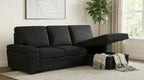 Demko Black Linen-Like Fabric Sleeper Sectional Sofa with Storage Chaise, Bluetooth & USB Charging – 500357
