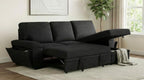 Demko Black Linen-Like Fabric Sleeper Sectional Sofa with Storage Chaise, Bluetooth & USB Charging – 500357