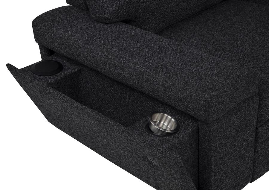 Demko Black Linen-Like Fabric Sleeper Sectional Sofa with Storage Chaise, Bluetooth & USB Charging – 500357