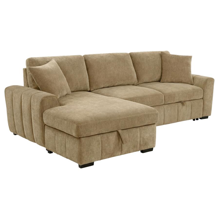 Coaster 500358 2 pc Pastrana camel fabric storage chaise sectional sofa set pop up sleeper