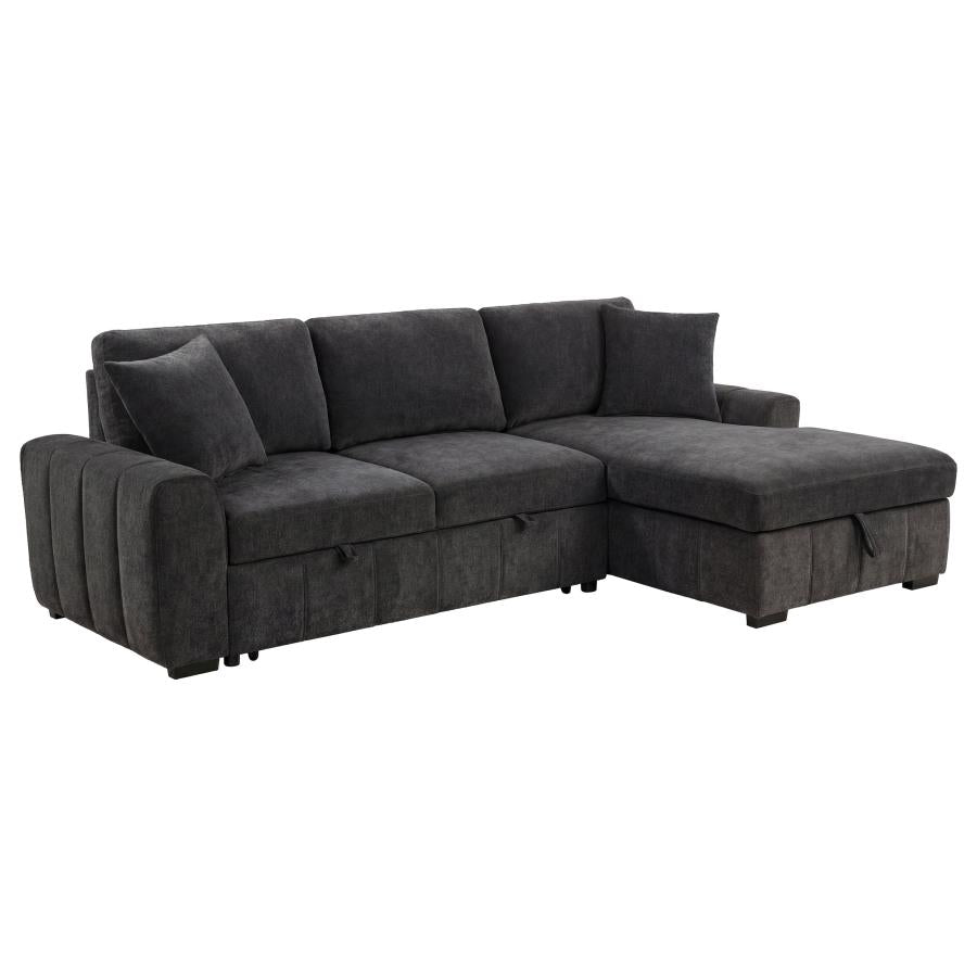 Coaster 500359 2 pc Pastrana grey fabric storage chaise sectional sofa set pop up sleeper