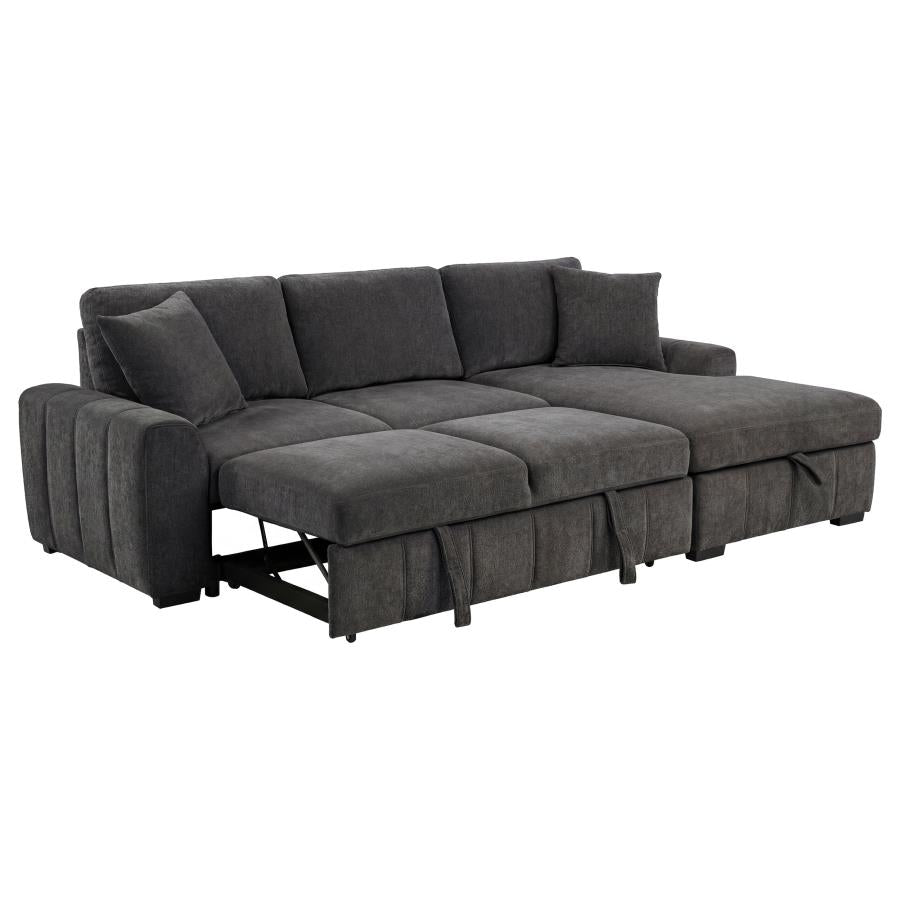 Coaster 500359 2 pc Pastrana grey fabric storage chaise sectional sofa set pop up sleeper