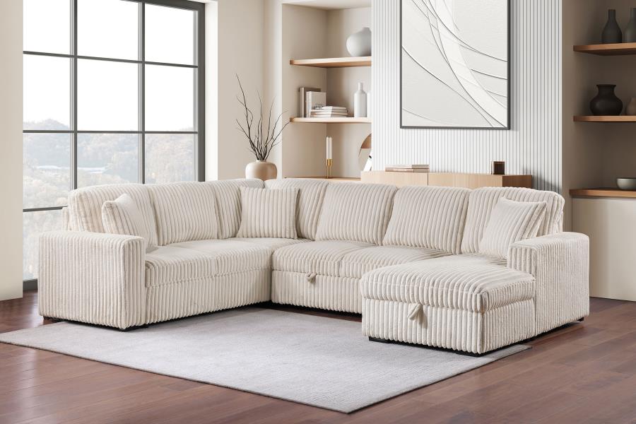 Coaster 501205 3 pc Devonshire camel corduroy fabric sectional sofa with storage chaise and pop up sleep area