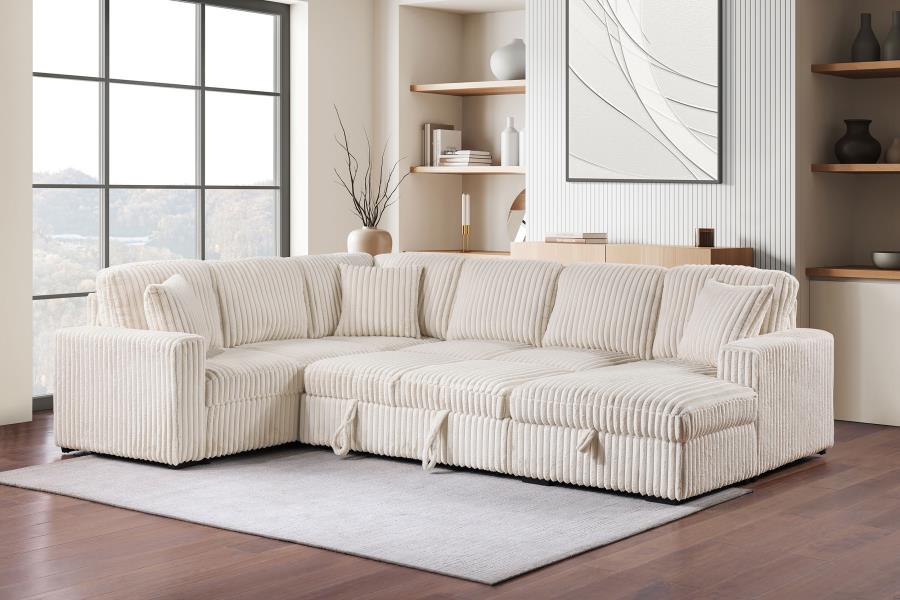 Coaster 501205 3 pc Devonshire camel corduroy fabric sectional sofa with storage chaise and pop up sleep area