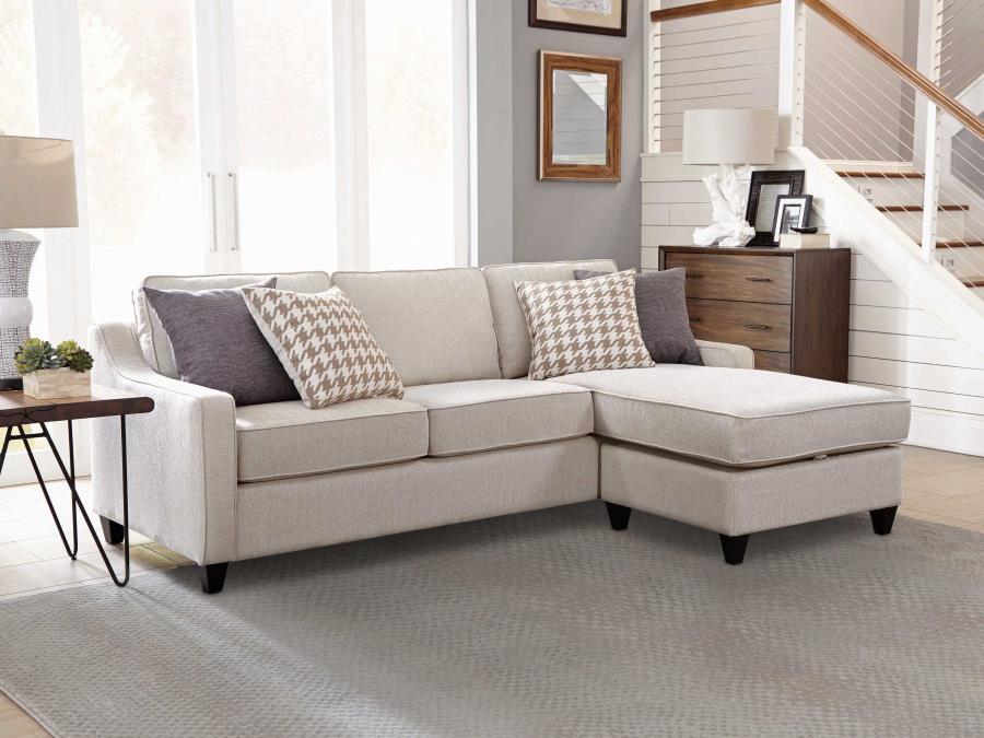 Coaster 501840 2 pc Winston porter tishie cream colored fabric transitional style sectional sofa