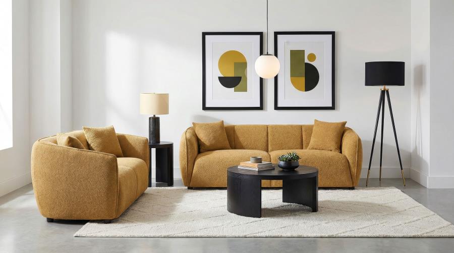 Coaster 503061-S2 2 pc Aleisha mustard yellow chenille fabric sofa and love seat set