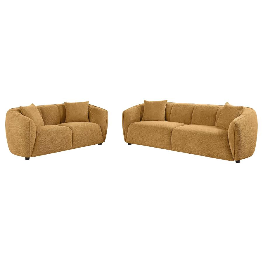 Coaster 503061-S2 2 pc Aleisha mustard yellow chenille fabric sofa and love seat set