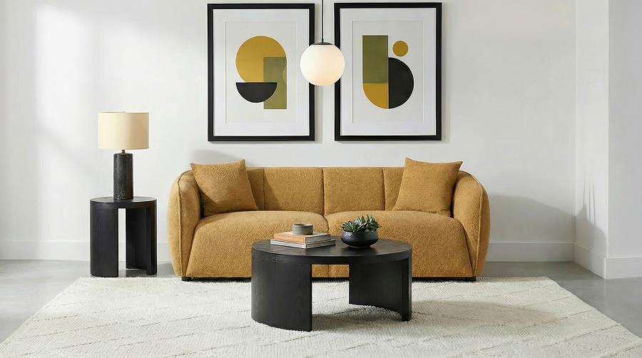 Coaster 503061-S2 2 pc Aleisha mustard yellow chenille fabric sofa and love seat set