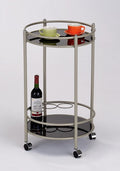 Asia Direct 5034 Ebern designs baumbach greyish finish metal black round glass two level tea / bar cart tray with casters