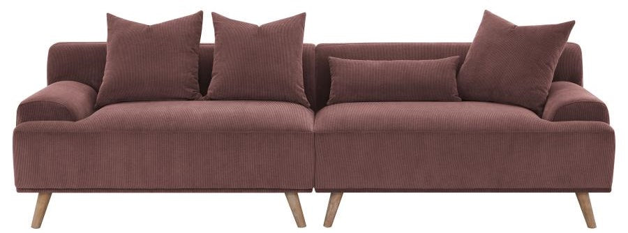 Coaster 503957  Elizabeth wine red corduroy fabric 102" extra long sofa mid-century modern style