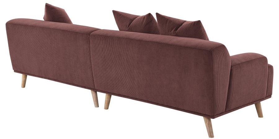 Coaster 503957  Elizabeth wine red corduroy fabric 102" extra long sofa mid-century modern style