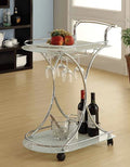 Chrome Metal & White Glass 2-Level Tea & Bar Cart with Casters – 5042